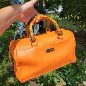 BCBG Paris Orange Satchel with Gold-Tone Hardware